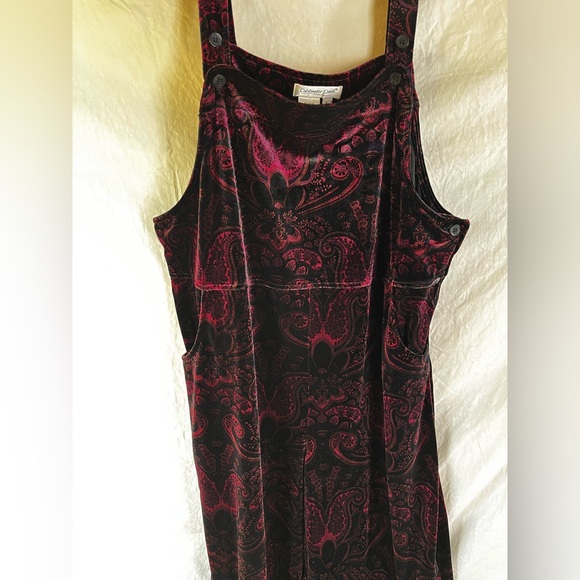 Vintage Velvet Paisley Purple Bib Overalls Coldwater Creek Women Large Jumpsuit - Picture 16 of 16